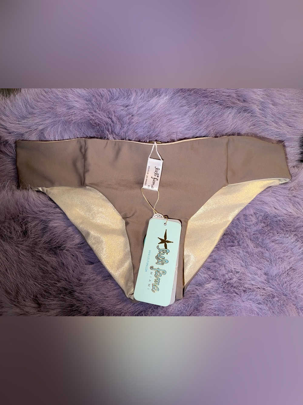 🌼Luli Fama Reversible Shimmer Bikini Bottom in Gold and Taupe